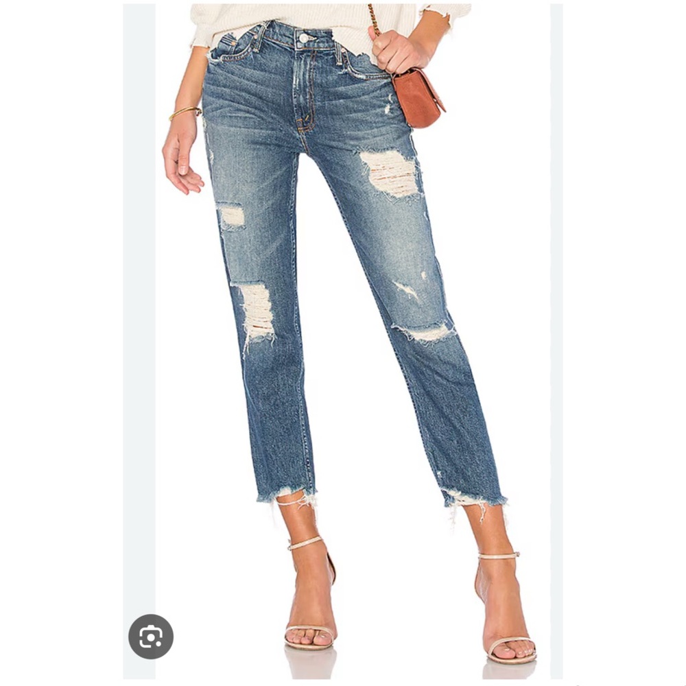 MOTHER Distressed Cropped Blue Denim Jeans